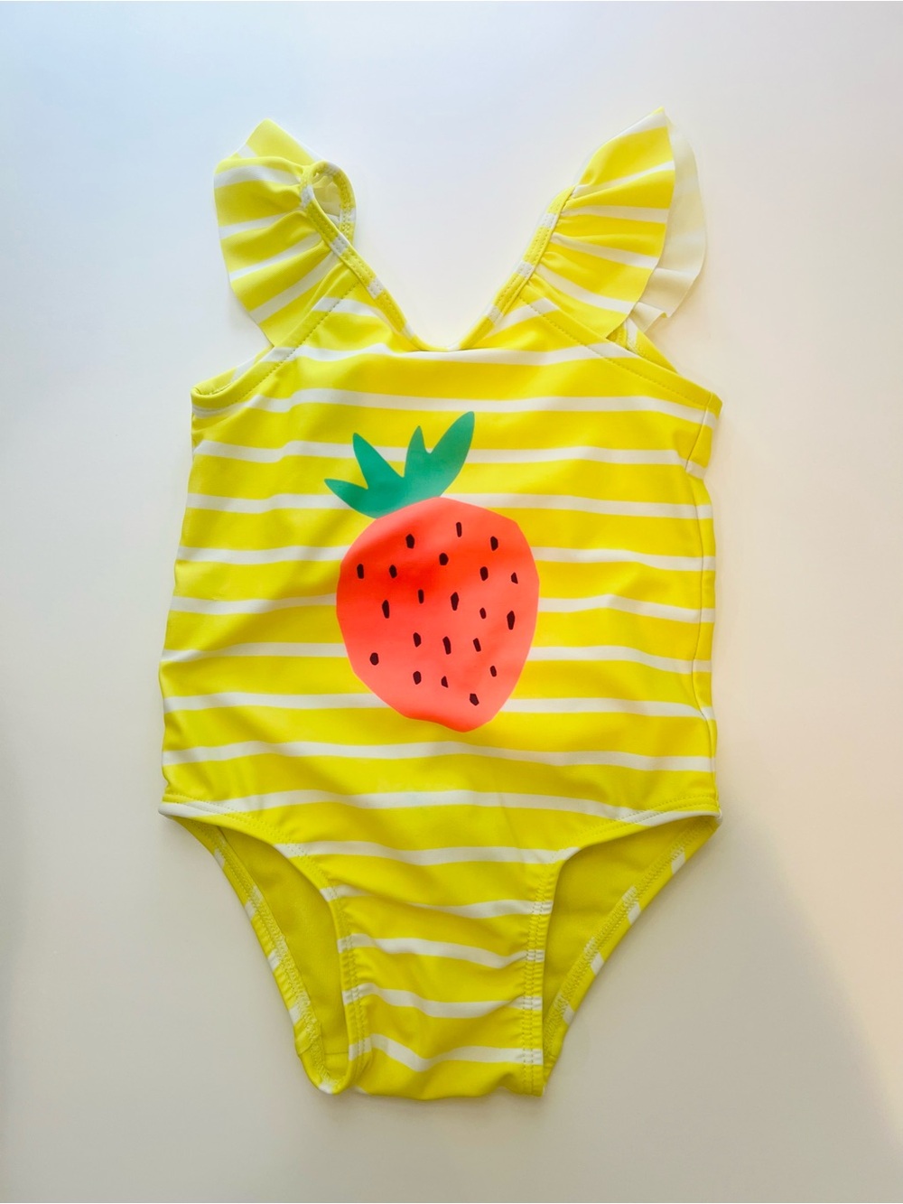 GAP Baby Yellow White Striped One-Piece Swimsuit with Strawberry size 12-18m